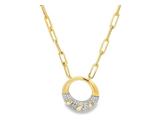 Diamond Pavé Circle Necklace – 18K Yellow Gold